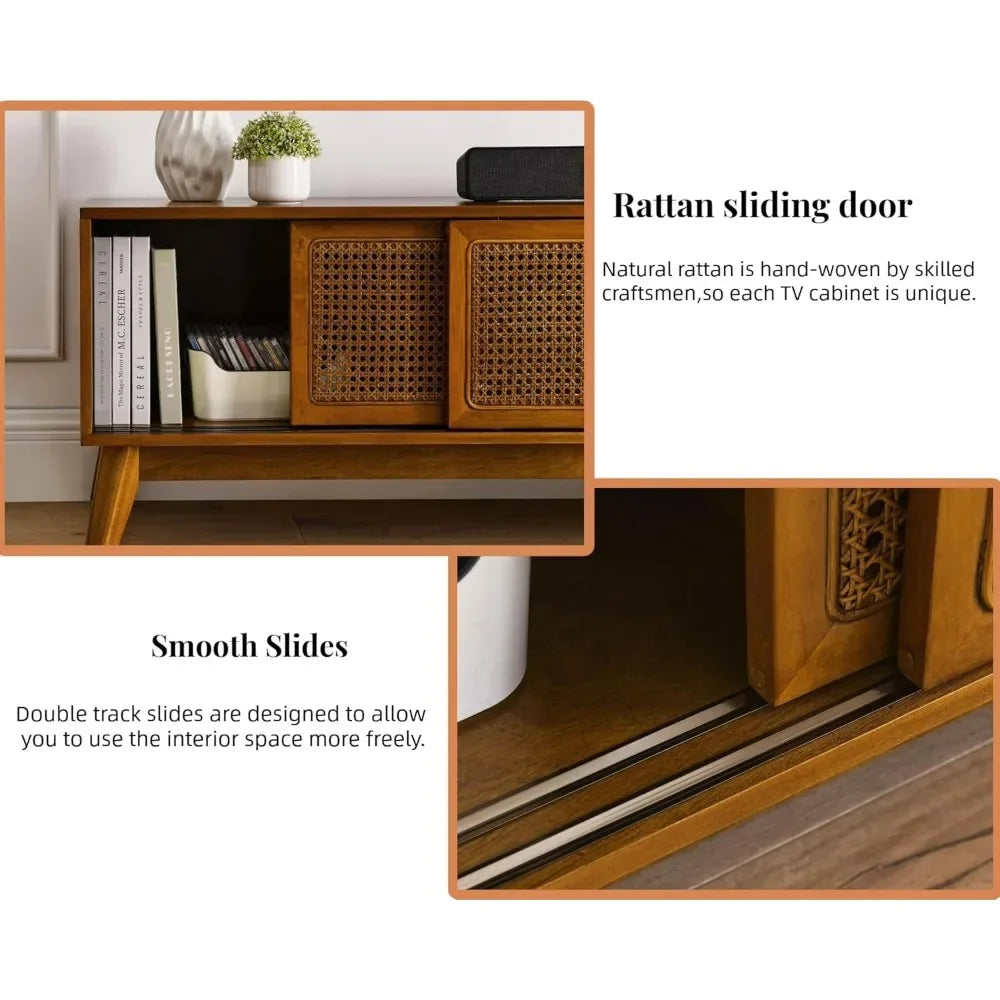 AUSTIN Modern TV Stand with Rattan Cabinet Doors – 65 W"