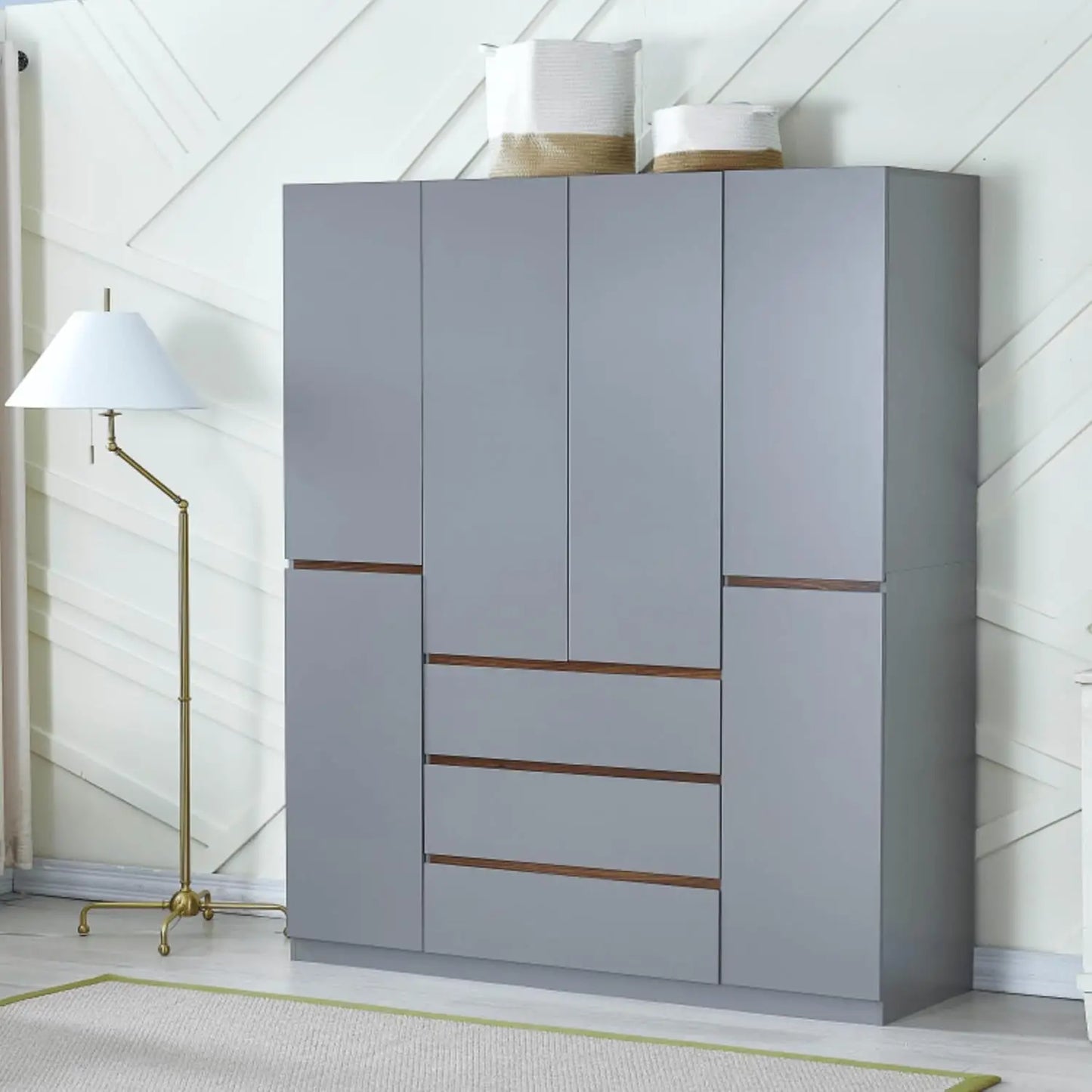 SARAI Modern 3-Door Wooden Wardrobe Armoire Closet Organizer