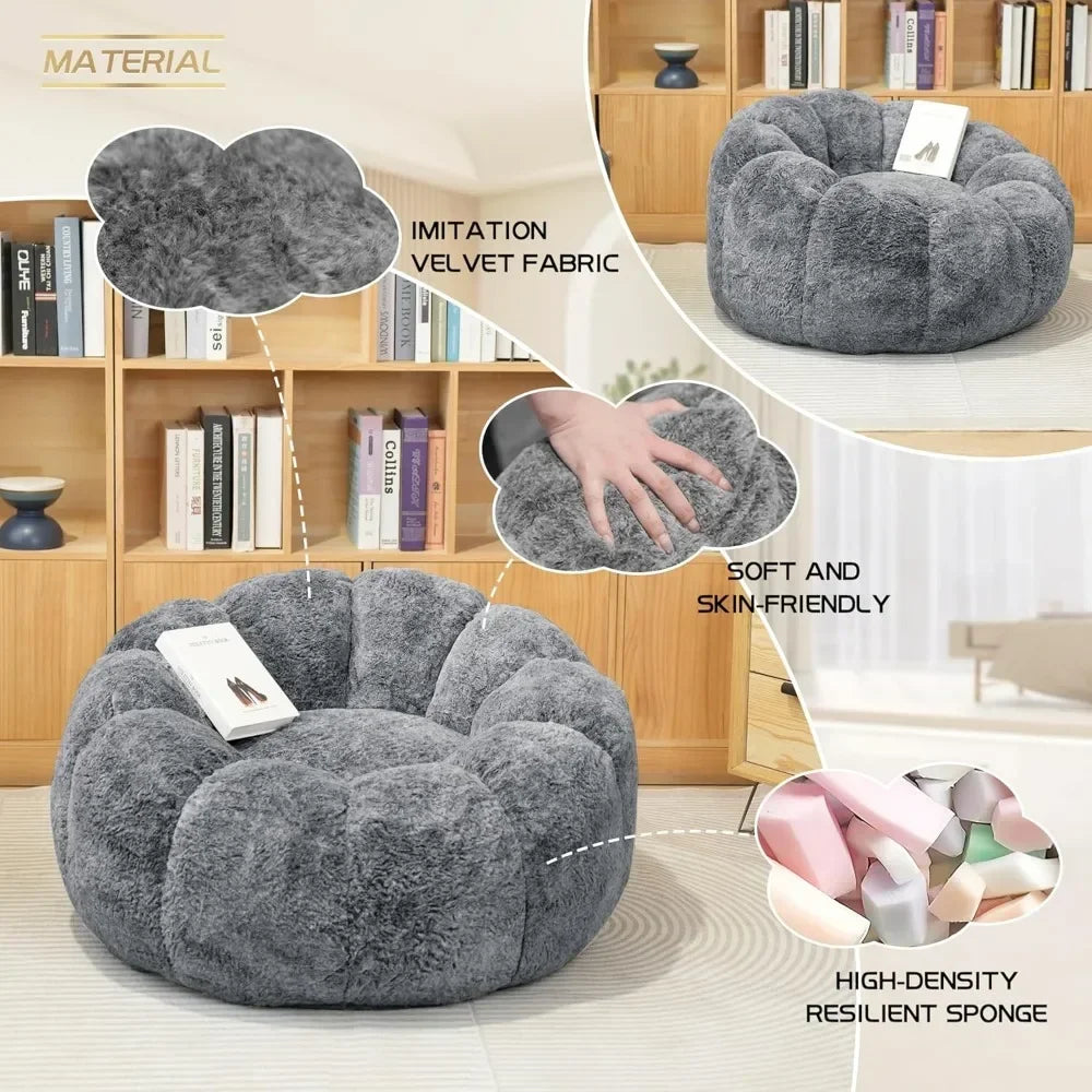 CAROLINA Blossom Style Faux Fur Bean Bag Chair – Lounge Sofa with Petal Arms, 36'' W