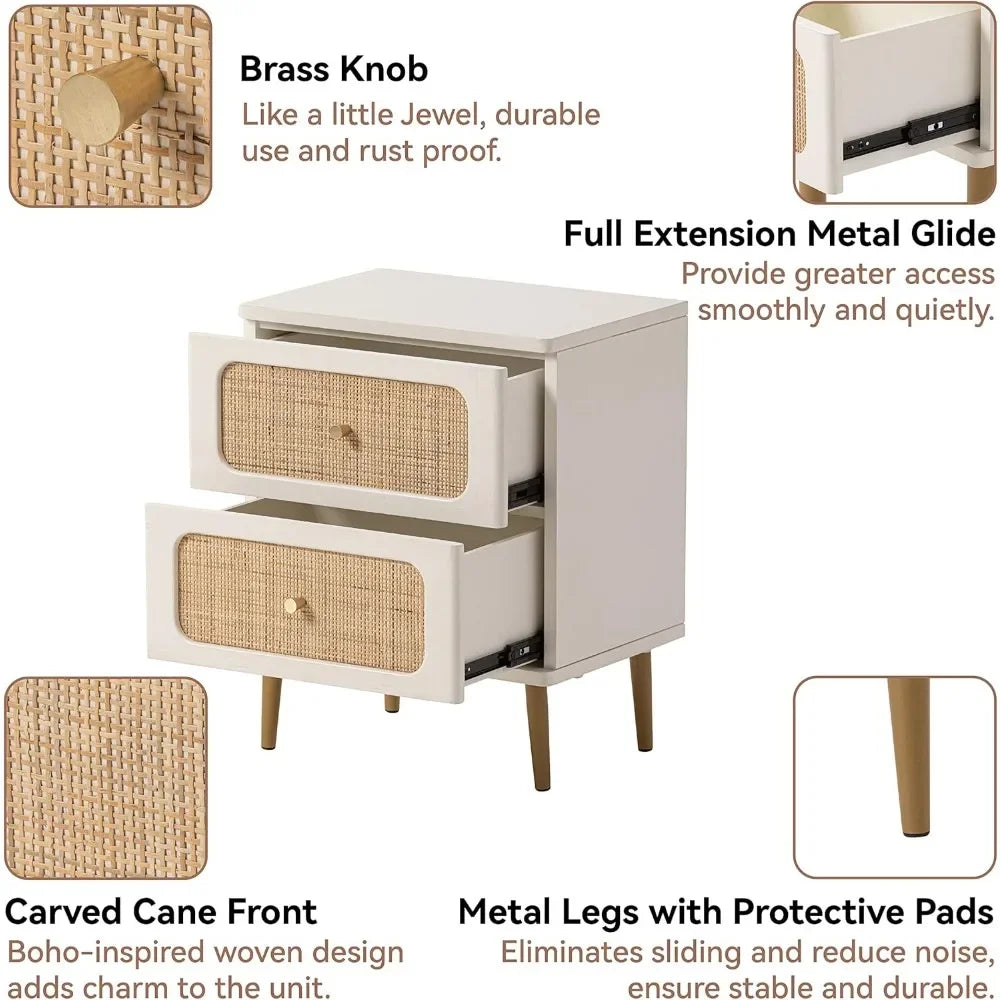 ALESSANDRA Modern Farmhouse Wicker Rattan Nightstand - 18.9'' Wooden Bedside Table