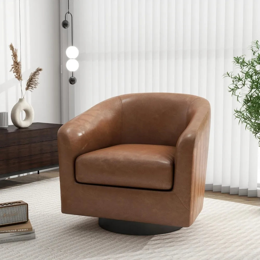 LONDON Kelsa Swivel Barrel Chair – Modern Faux Leather Armchair - 26”W
