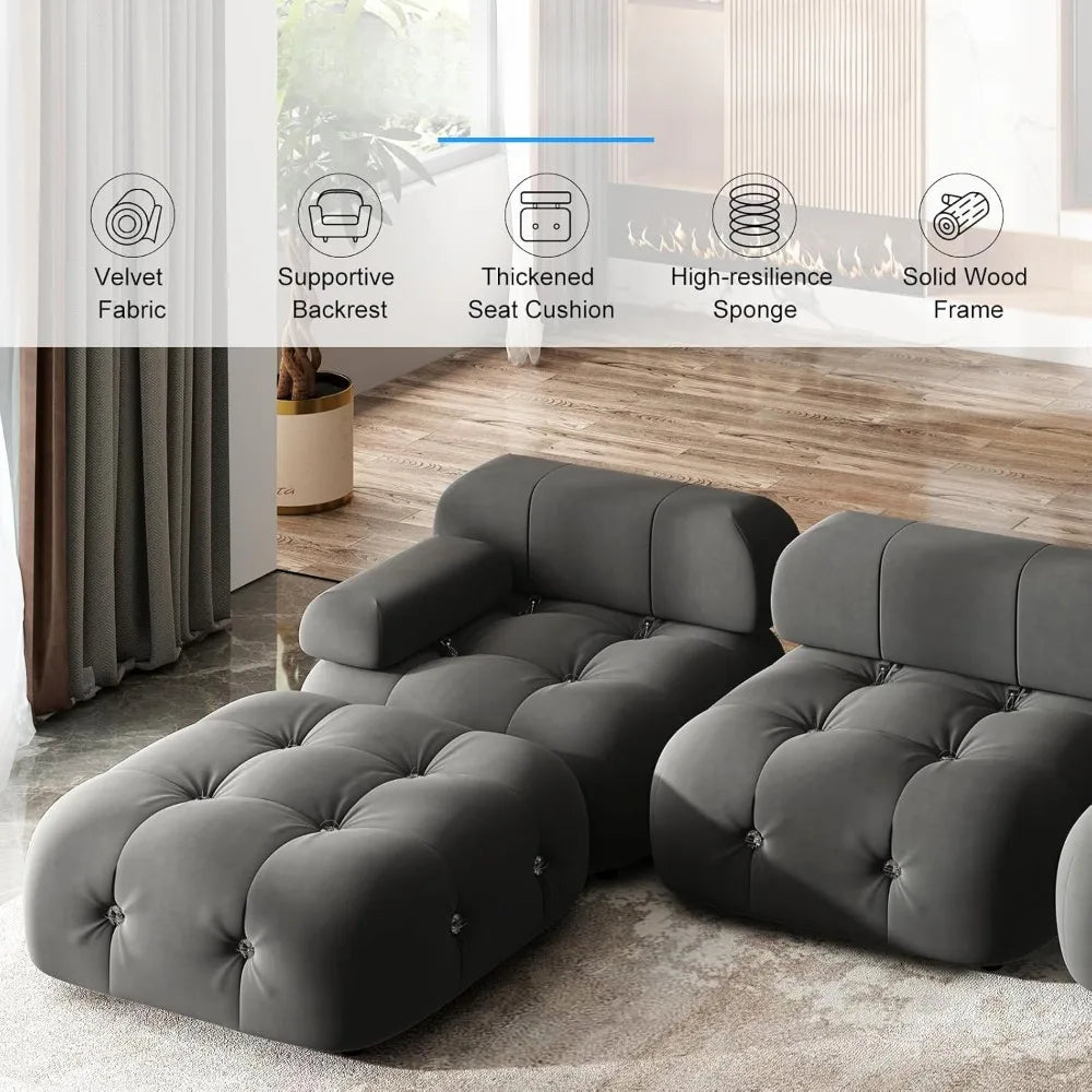 ALIVIA Modern Bubble Modular Velvet Sectional Sofa – L-Shaped Convertible 3-Seater Couch | 103.5"W