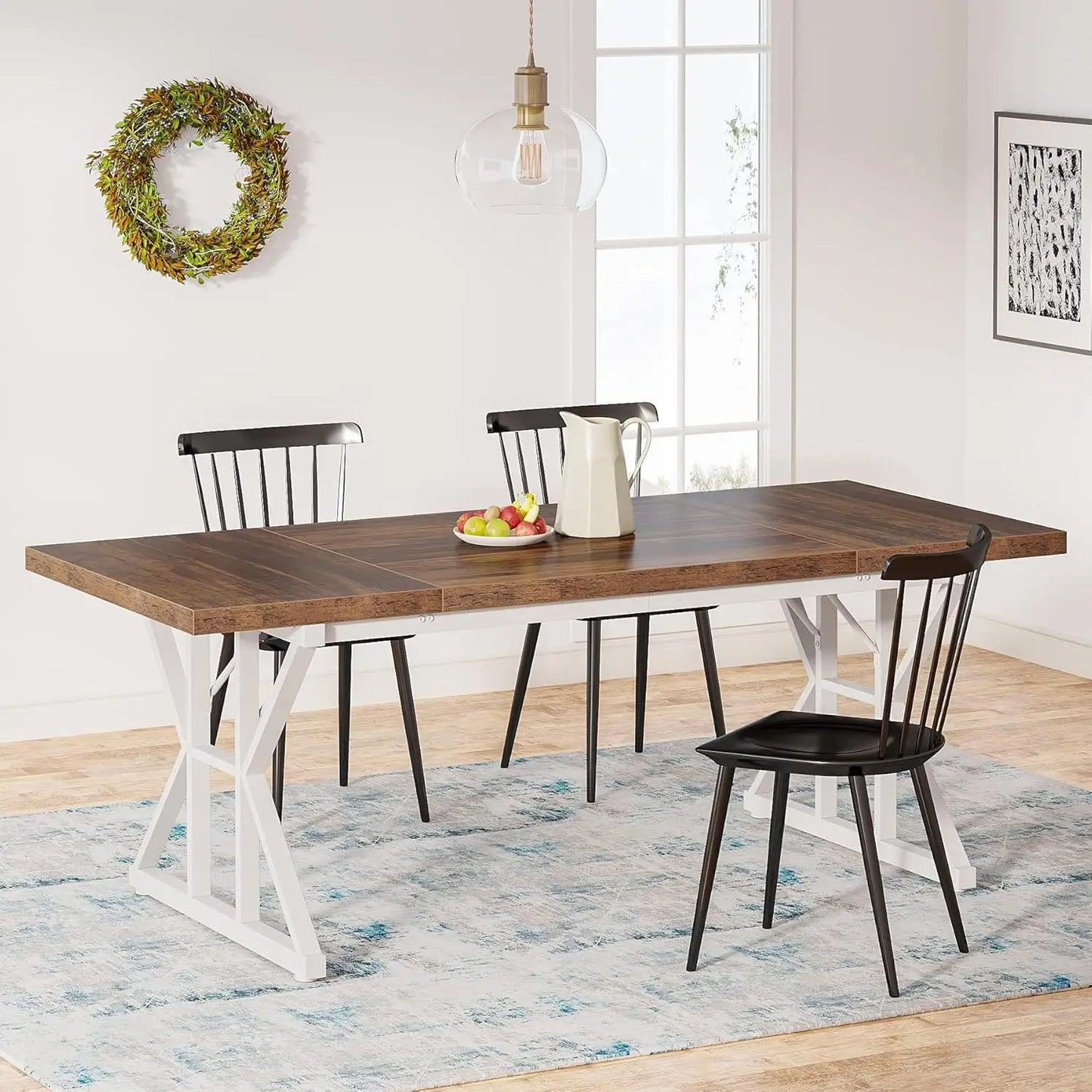 EMILY Rustic Farmhouse Rectangular Dining Table - 70.8" W