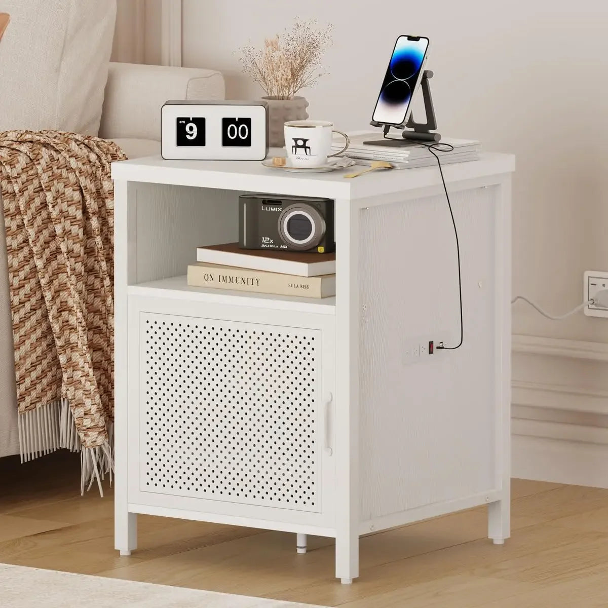 PAIGE Modern Nightstand with Charging Station - 18'' Wide