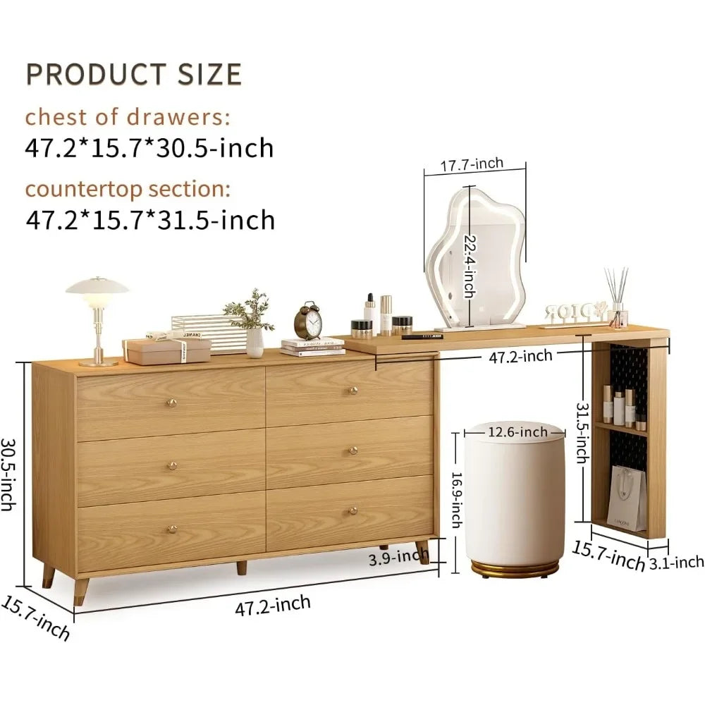 RYLEIGH Modern Vanity Desk with Adjustable Mirror & Lights - 80''