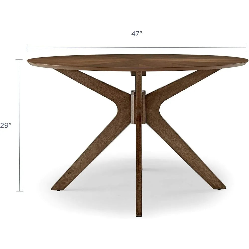 RHYS Mid-Century Modern Round Wood Dining Table - Walnut 47"W