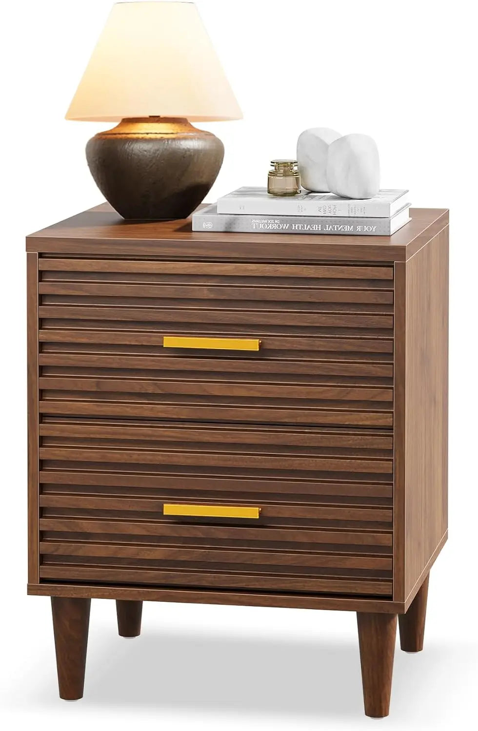 FATIMA Modern Wooden Nightstands - 19" Wide, Set of 2 with Storage Drawers