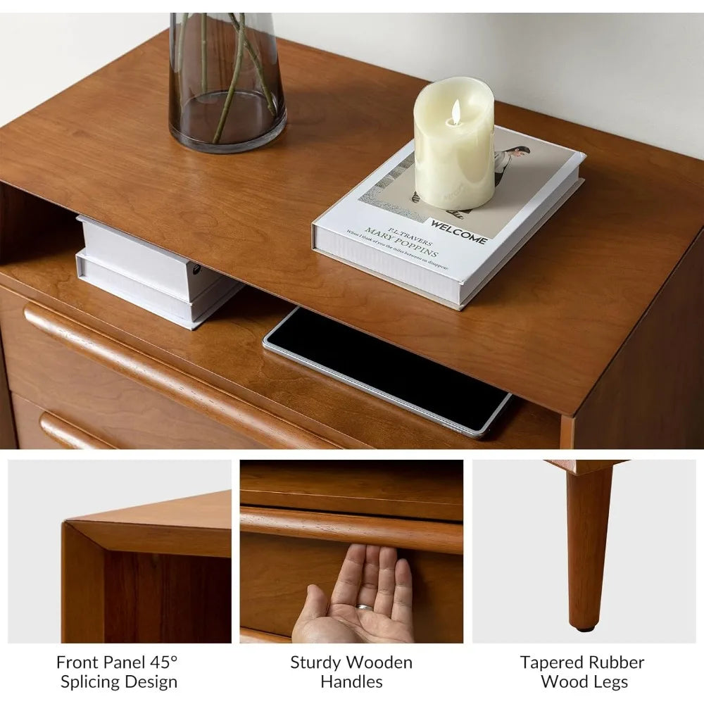 ESMERALDA Modern 28" Wide Nightstand with Charging Station, 2 Drawers & Open Shelf