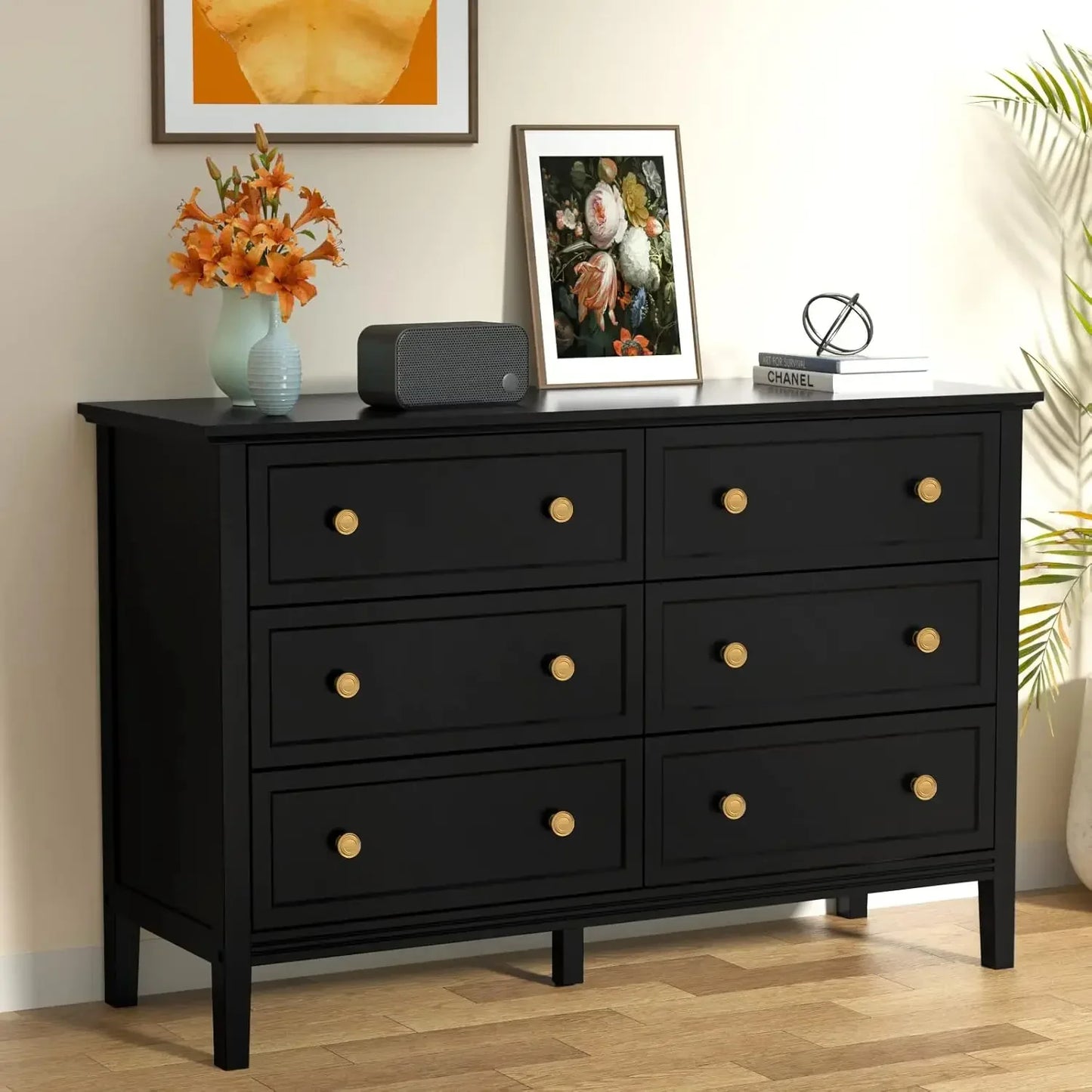 POPPY Modern Elegant 6-Drawer Dresser with Metal Handles - 47'' Wide