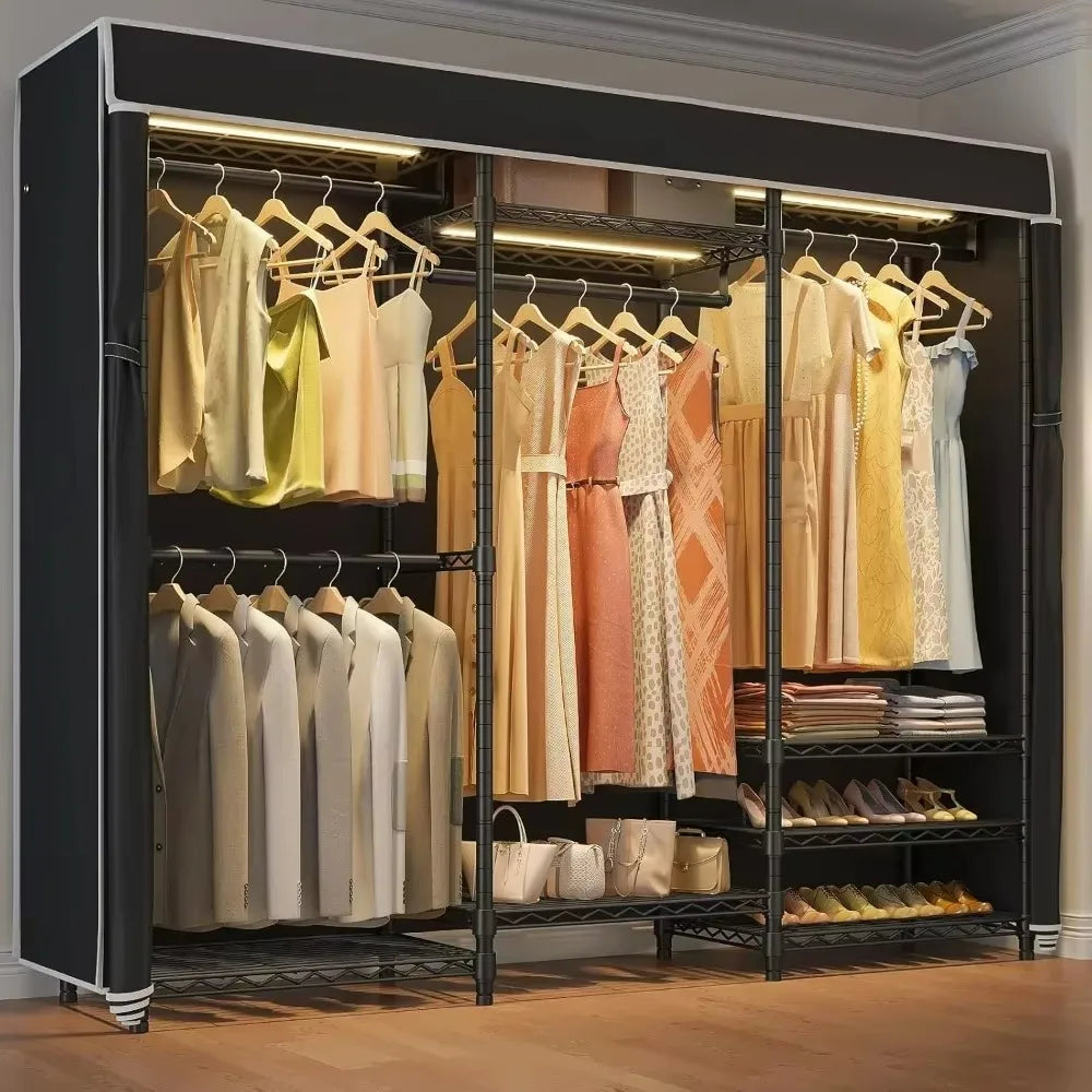 MICHELLE Wardrobe Rack – Metal Portable Closet Organizer with Cover & Adjustable Shelves
