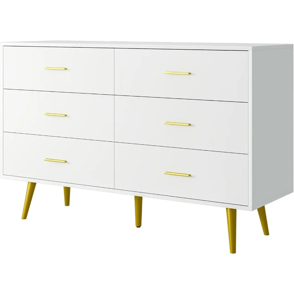 KAYLANI Modern 6-Drawer Wood Dresser with Gold Handles - 42.2" Wide