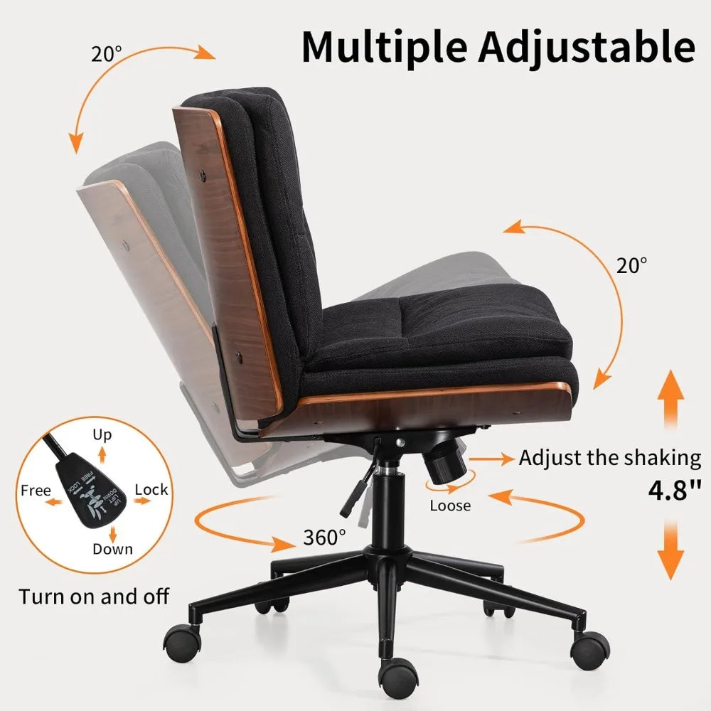 TUNISIA Armless Walnut Office Desk Chair with Wheels - Adjustable Height - 24.4" W