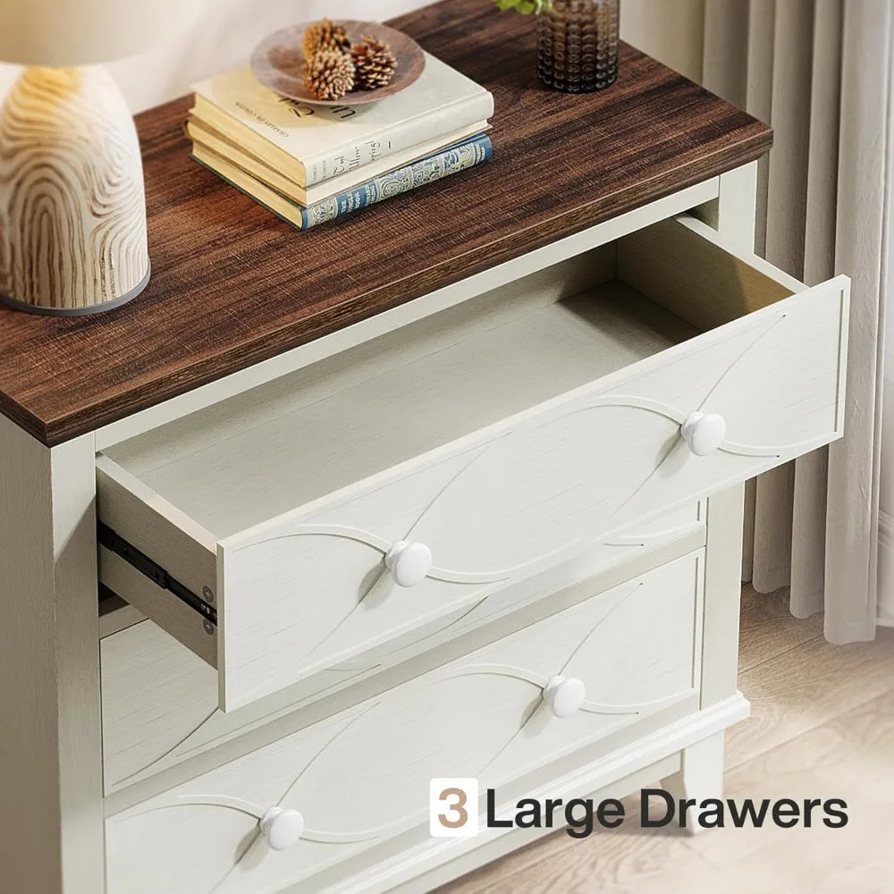 ADELYN Farmhouse Wood Nightstand Set - 3 Drawer Bedside Table