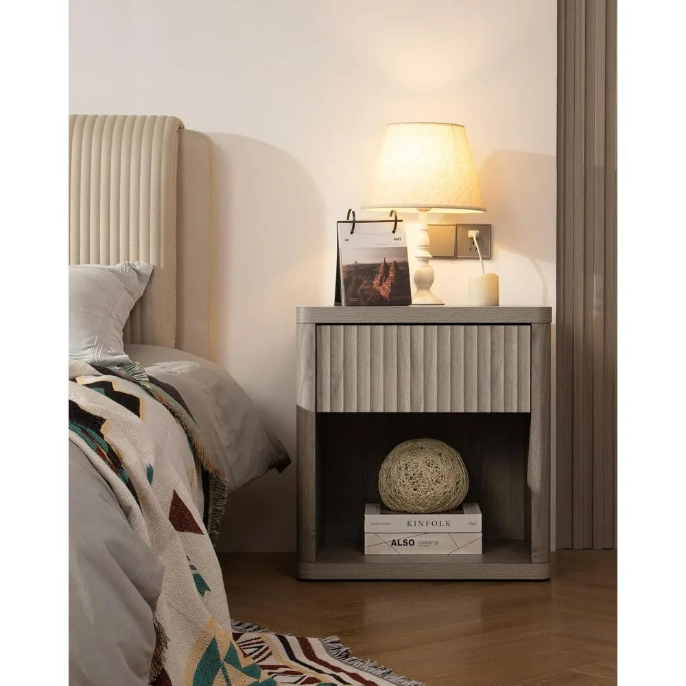 JOURNEY Modern Wood Nightstand with Drawer Storage - 22.7" Wide