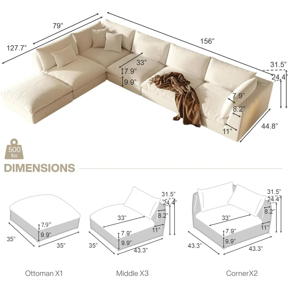 ZACHARY Modular Sectional Sofa - Cloud-Inspired Oversized Deep Seat Couch - 163"