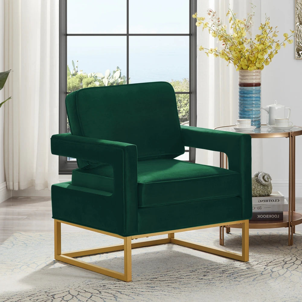 RYDER Modern Style Accent Chair – Velvet Upholstered Armchair with Gold Metal Base- 29" W