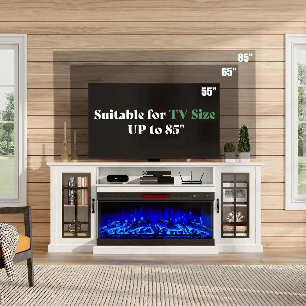 3-Sided Glass Fireplace TV Stand for TVs up to 65'' with 12 Color, Media Entertainment Center Console Table