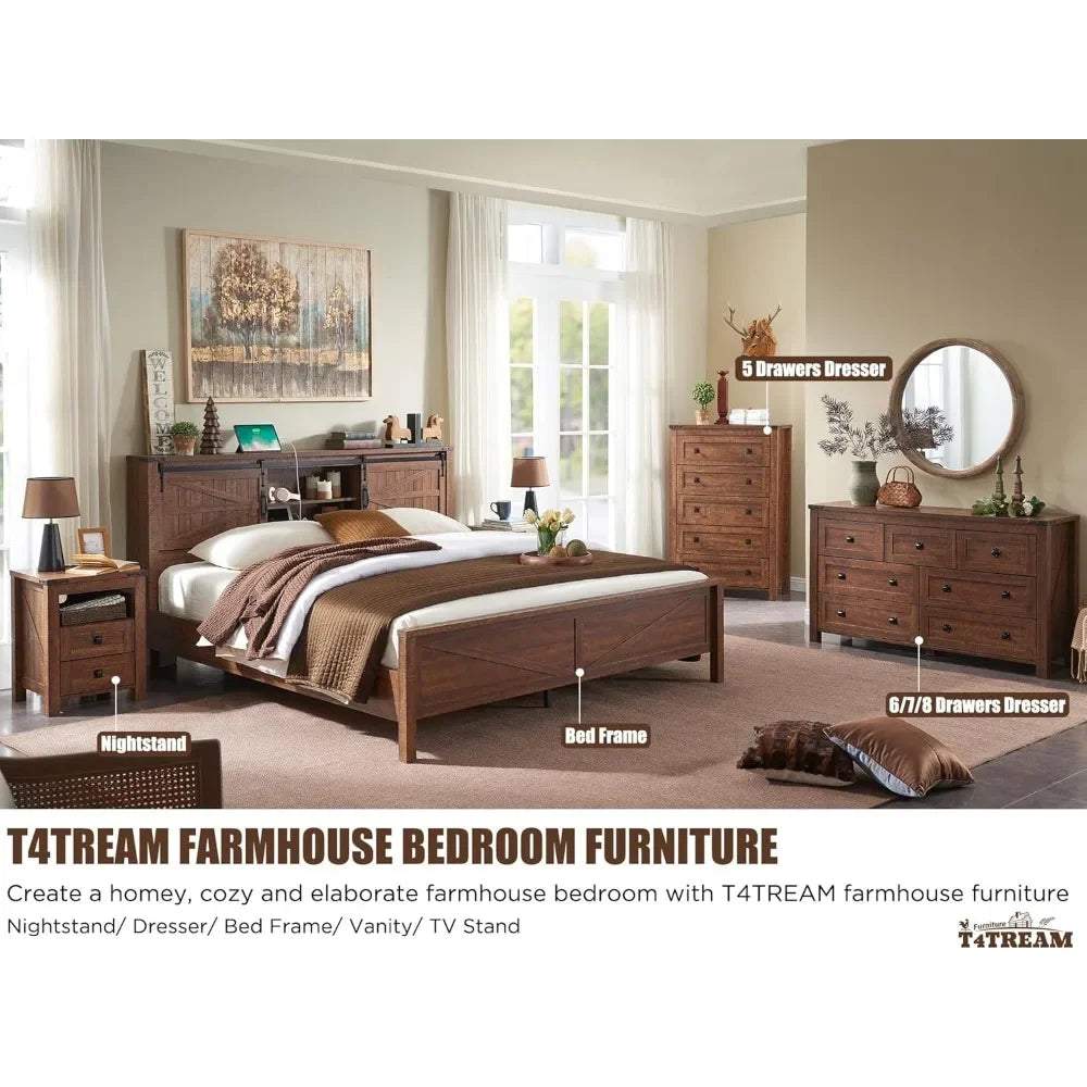 KYLIE Farmhouse Wide Rustic 6 Drawer Dresser - 54'' Wood Storage Chest for Bedroom