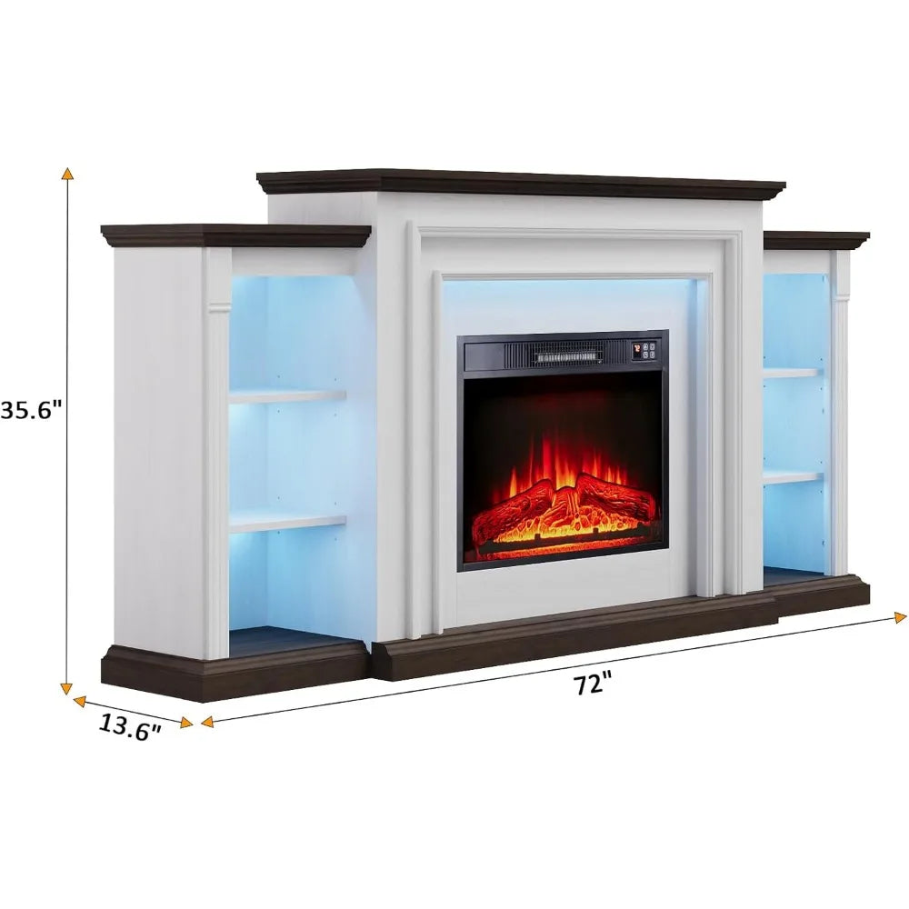 72" Fireplace Modern Entertainment Center with Storage, Delicate Three-Dimensional Molding with Remote Control for Living Room