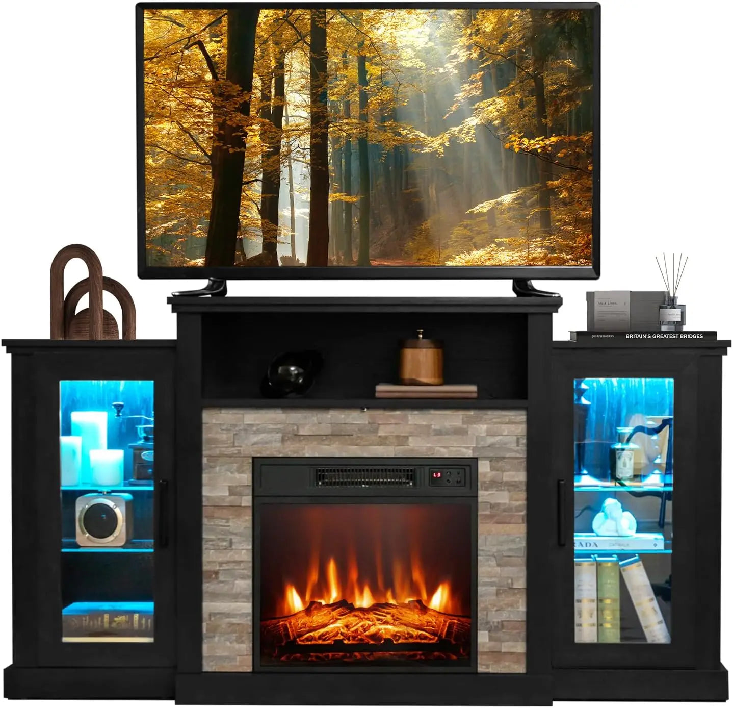 ENESIS LED Lights and APP Control, Wooden Entertainment Center - 59" W