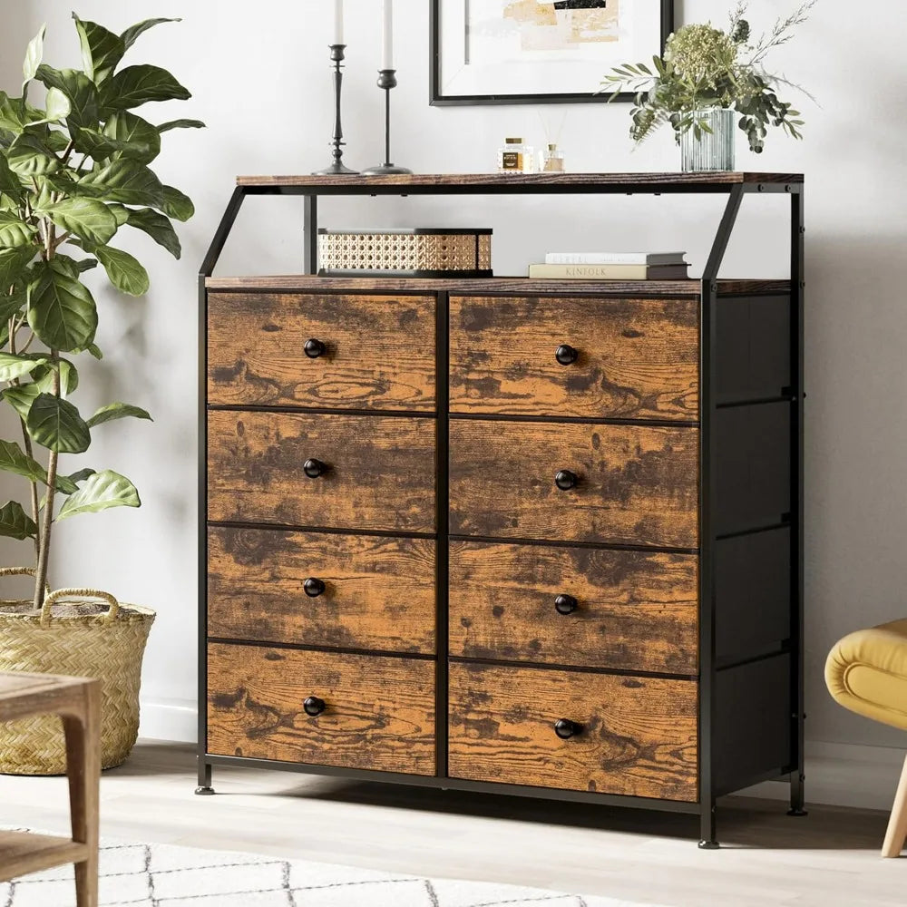 BLAIR Rustic Industrial 8-Drawer Tall Dresser - 37.6" Wide Storage Chest