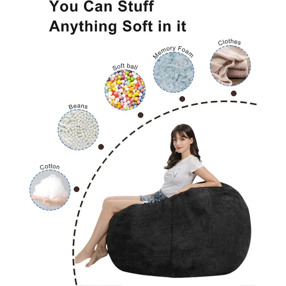 BRYNN HushNest Fluffy Faux Fur Giant Bean Bag Chair Cover - 70'' Wide Ergonomic Floor Sofa