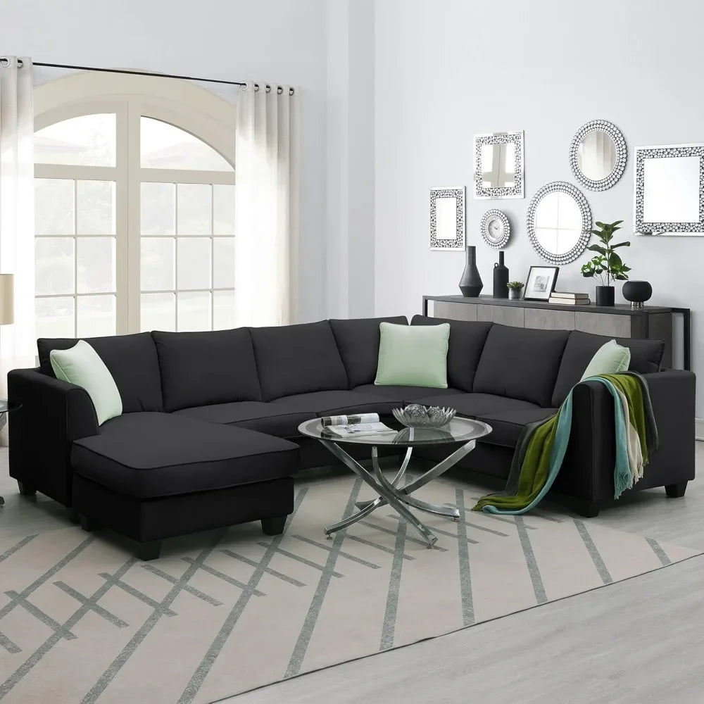 BAILEY Modern Minimalist U-Shaped Fabric Sectional Sofa – Living Room Couch, 112"W