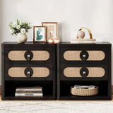 ANNABELLE Modern Linen-Decor Nightstand Set - 24'' Wide Bedside Table with Charging Station