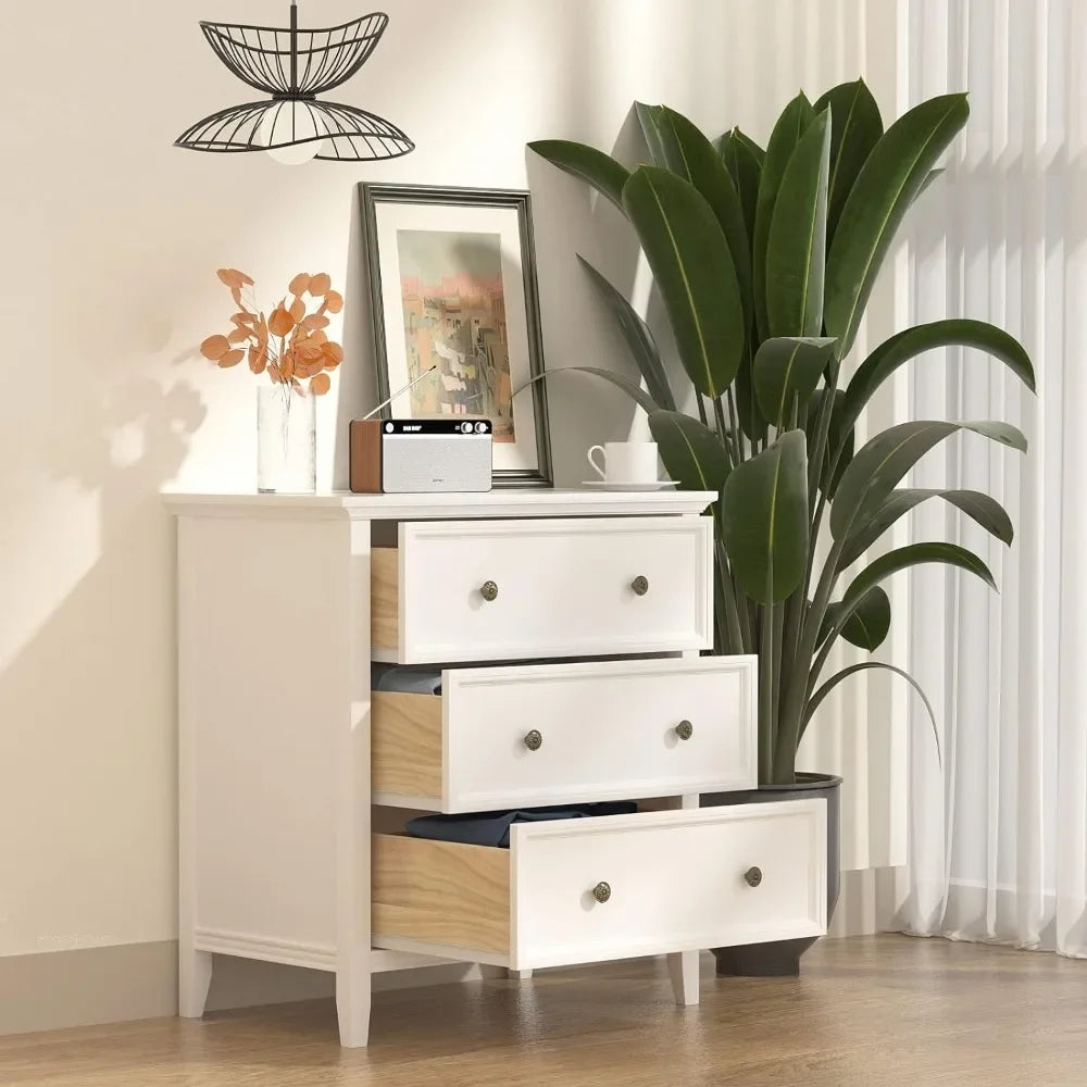 MYA Modern Farmhouse Nightstand with 3 Drawers & Charging Station - 27.6'' Wide