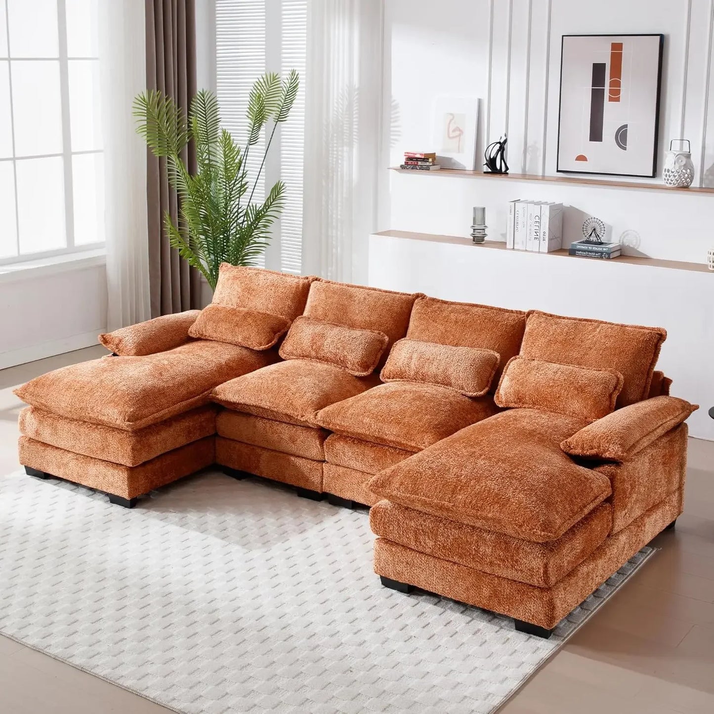 NAOMI Cloud Haven Modern U-Shaped Sectional Sleeper Sofa – Chenille Fabric Couch – 110.63"W