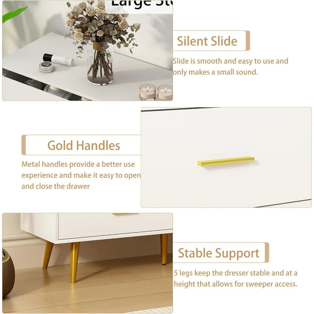 KAYLANI Modern 6-Drawer Wood Dresser with Gold Handles - 42.2" Wide