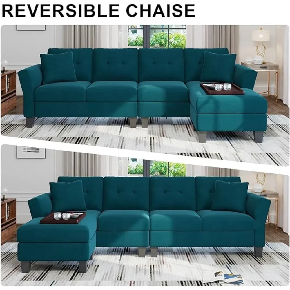 PAUL Modern Velvet Convertible L-Shaped Sectional Sofa – 4-Seater Couch with Chaise | 106.3"W