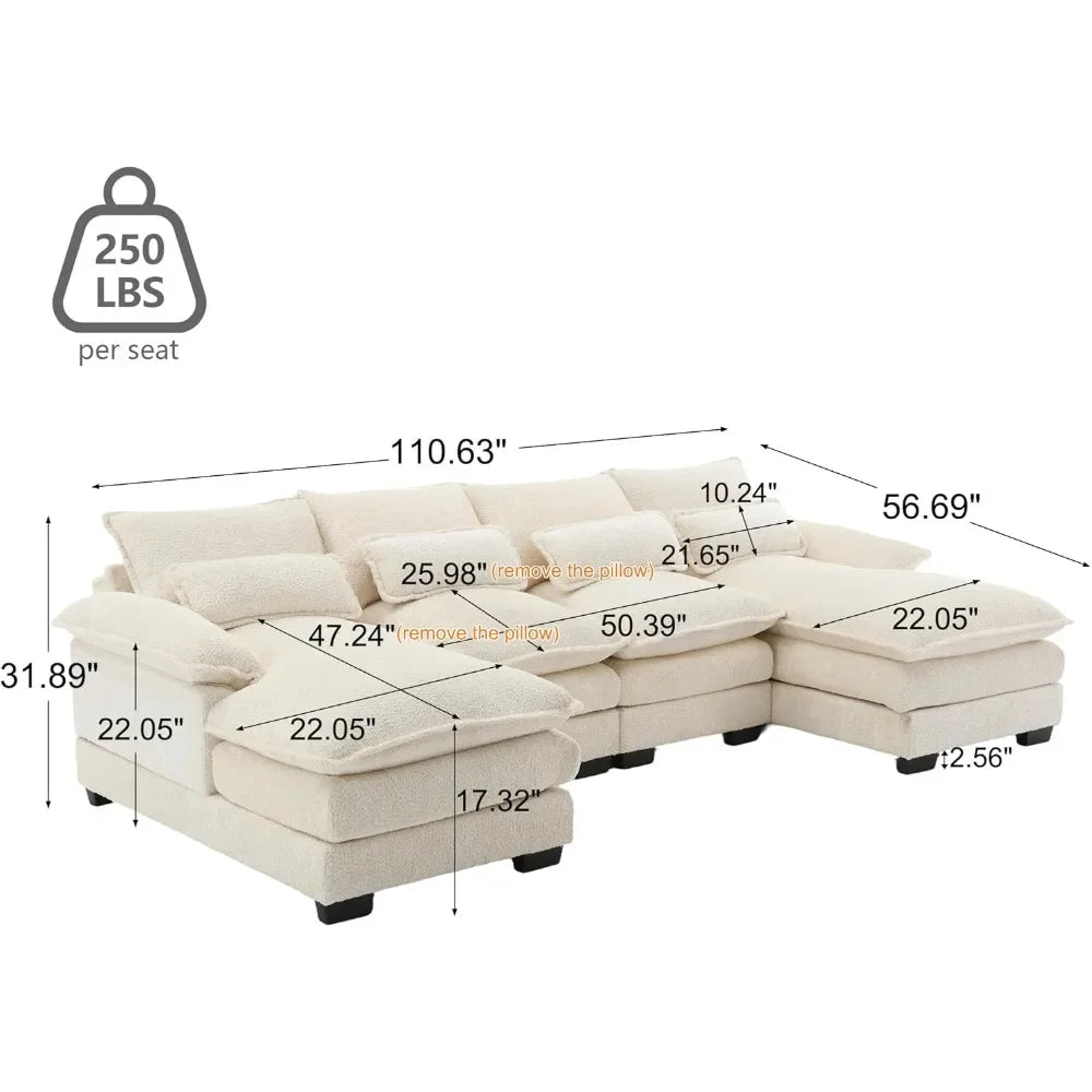 NAOMI Cloud Haven Modern U-Shaped Sectional Sleeper Sofa – Chenille Fabric Couch – 110.63"W