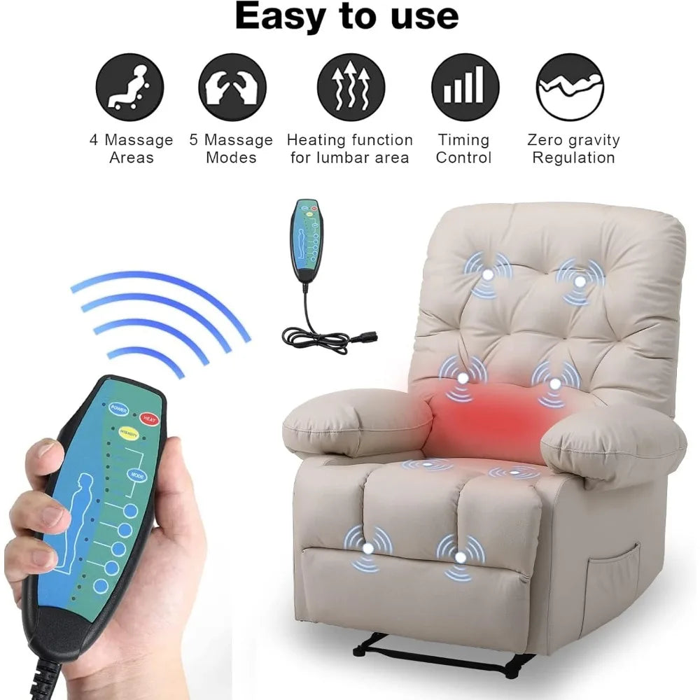 PENELOPE Manual Massage Recliner Chair with Heat, Tufted Fabric- 35.04" W