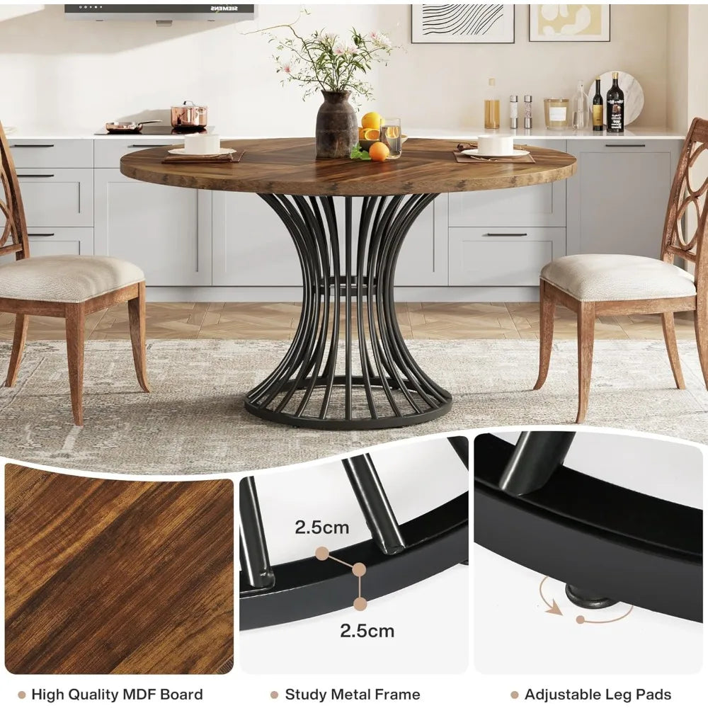 OLIVER Round Farmhouse Dining Table Vintal Industrial Style 47 - W