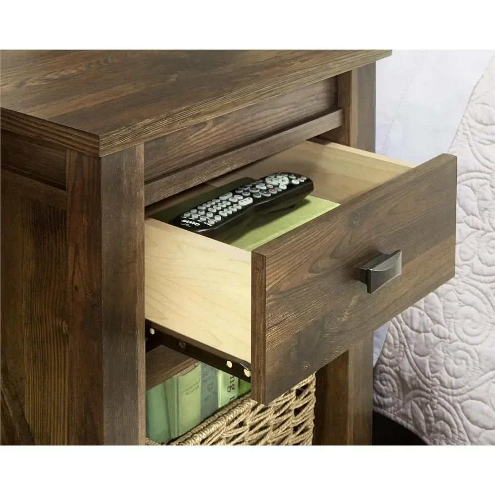 HEIDI Rustic Farmhouse Nightstand with Drawer & Open Shelf - 17.8"