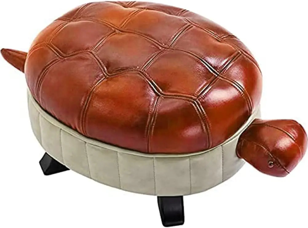 SADIE Turtle Upholstered Ottoman Pouf – Modern Faux Leather Foot Stool–15.7" W