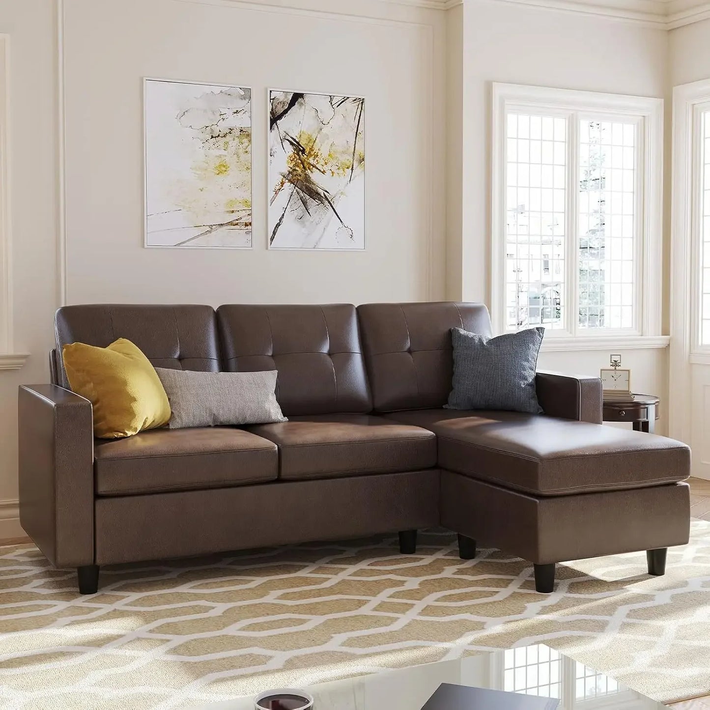 ISLA Minimalist Modern Faux Leather L-Shaped Sectional Sofa – Convertible Couch - 78.5"W