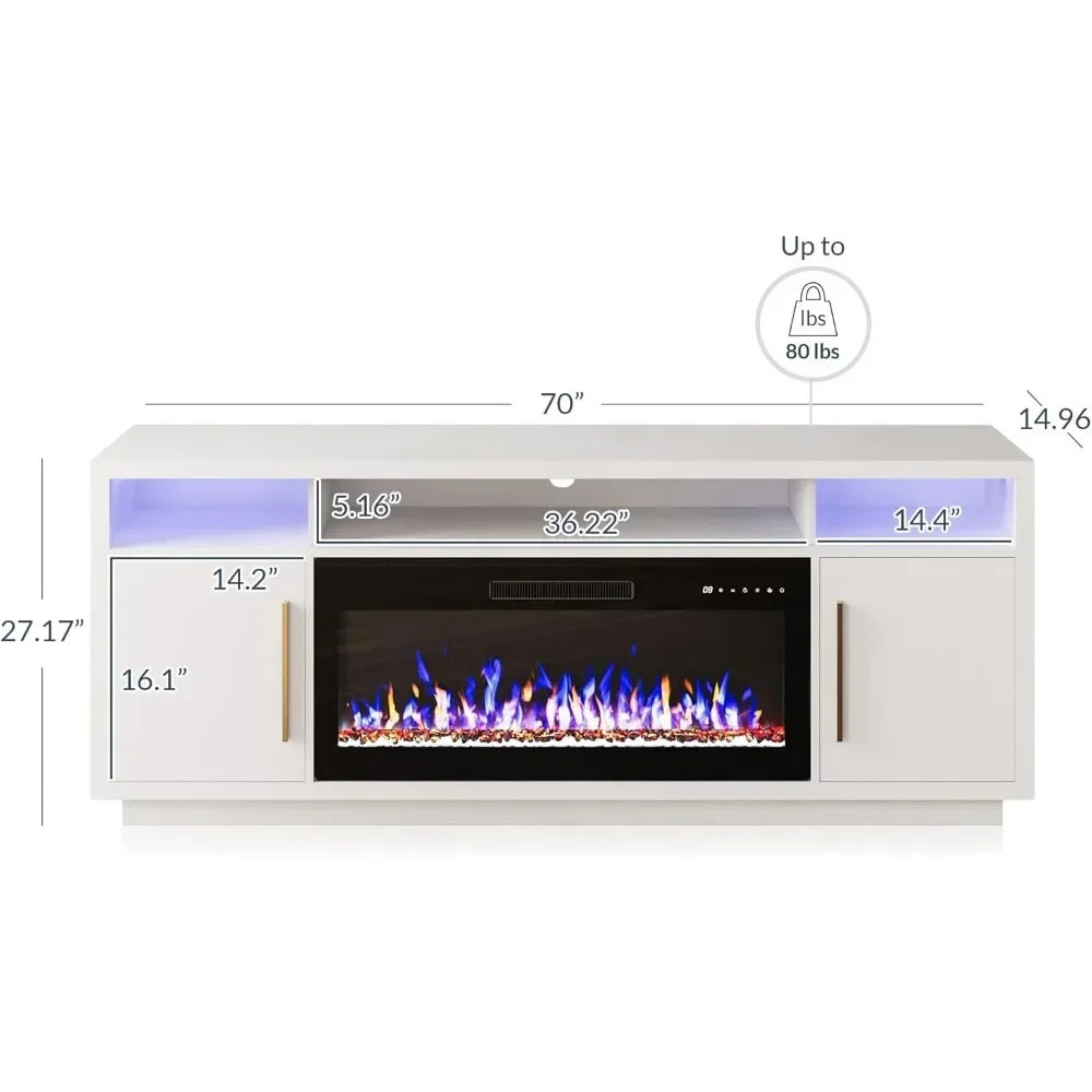 ASHLEY LED Light Entertainment Center, Electric Fireplace with Storage- 70" W