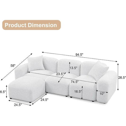 VINCENT Minimalist Modular L-Shaped Convertible Sectional Sofa – 94.5" W