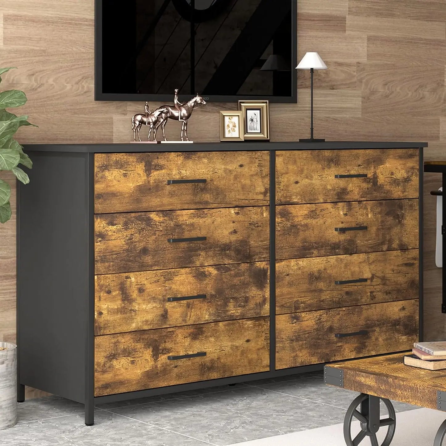 DAHLIA Rustic Industrial 7-Drawer Wood Storage Dresser - 47.2" Wide