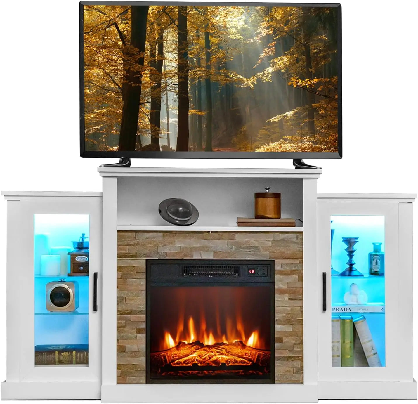 ENESIS LED Lights and APP Control, Wooden Entertainment Center - 59" W