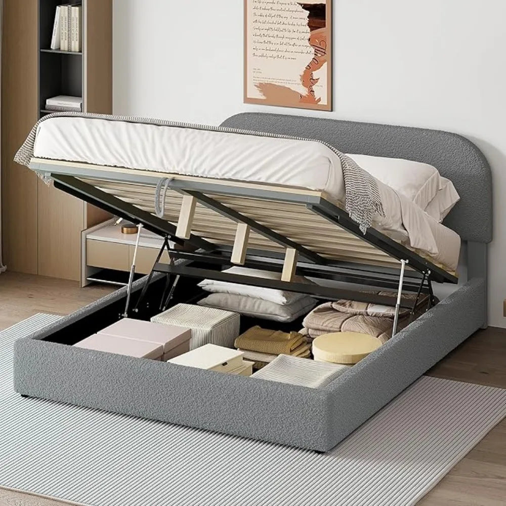 OLIVIA Elegant Modern Upholstered Platform Bed Frame | Queen Size 64.4" Wide Fabric Bed