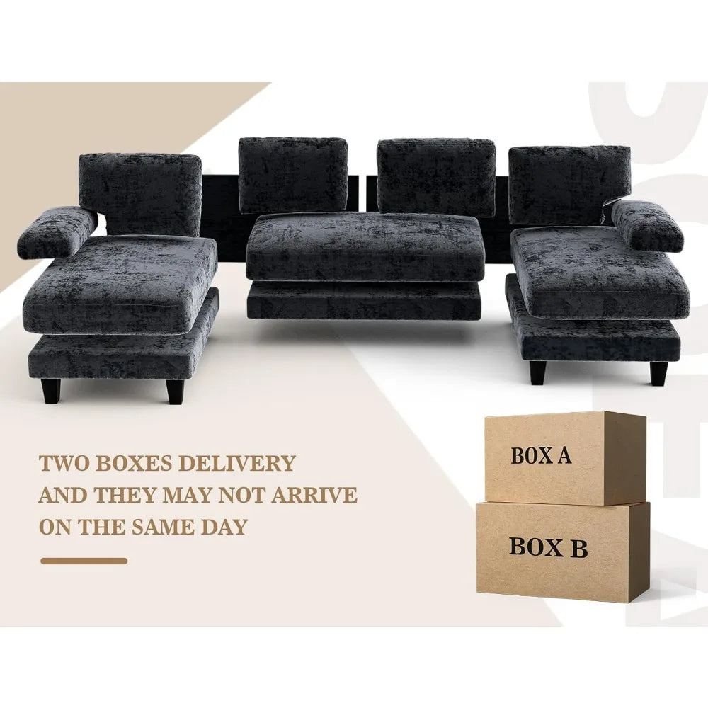 RYLEIGH Modern Foam Upholstered U-Shaped Sectional Sofa – Double Chaise Lounge Couch | 111.8"W