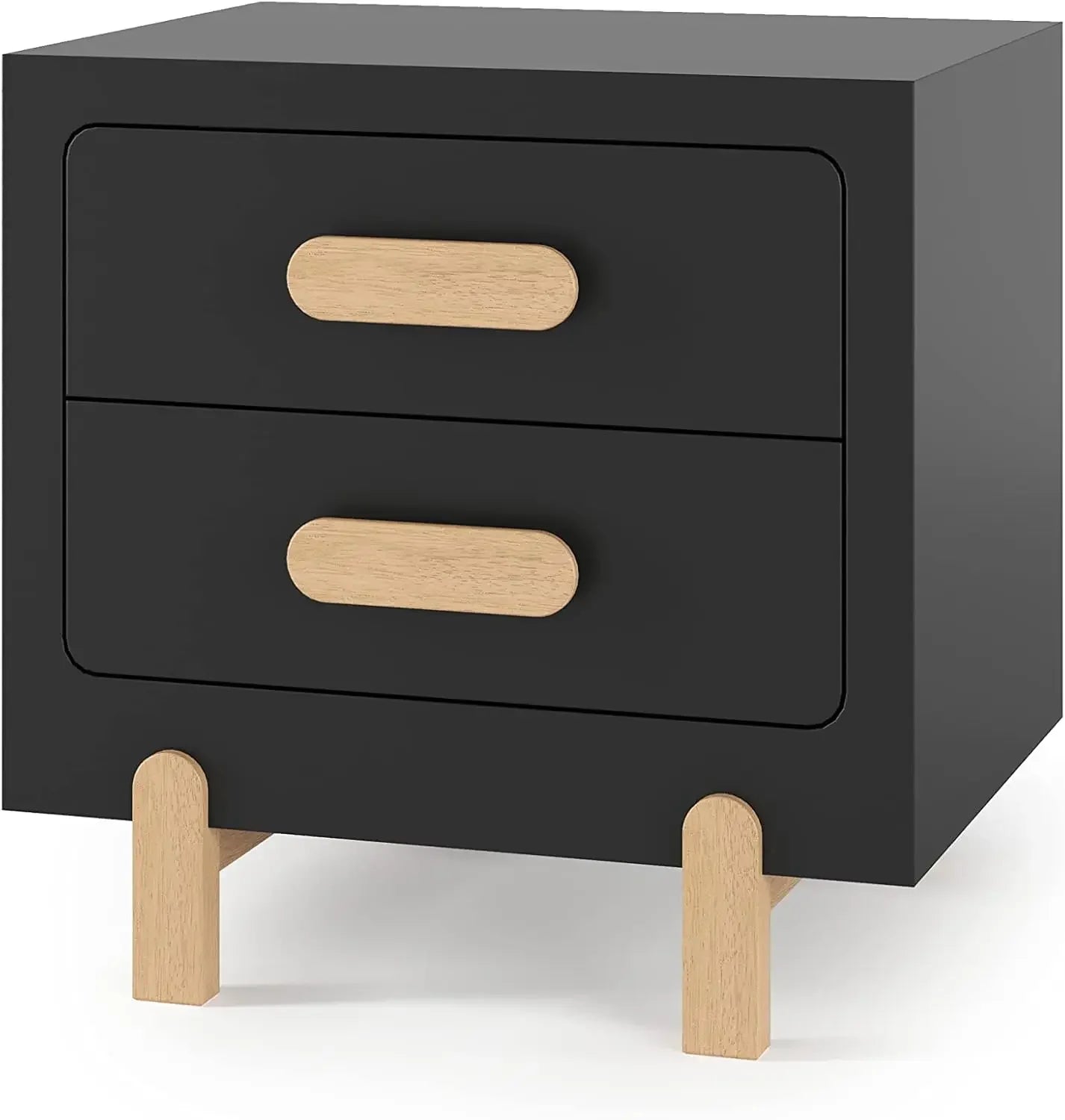 ANGELINA Modern Black 19" Wide Wooden Nightstand – Minimalist 2-Drawer Bedside