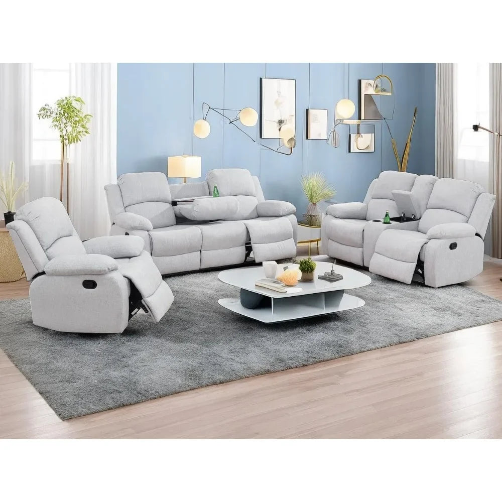 MORGAN Sofa Set 3PCS Fabric Recliner Set- 82" W