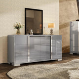 AUBREE Modern High Gloss 6-Drawer Dresser with Silver Handles - 54" W