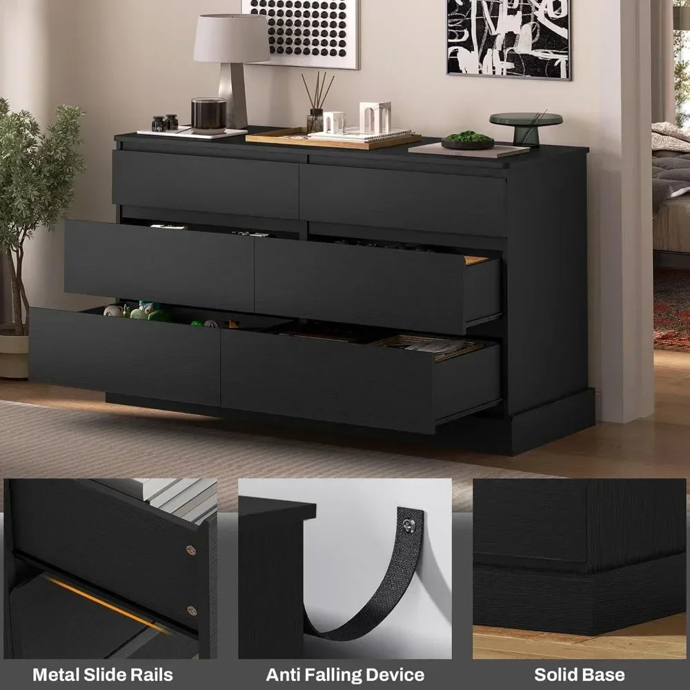 GIA Modern Minimalist 6-Drawer Wooden Dresser – Wide Storage Chest | 51.5'' W