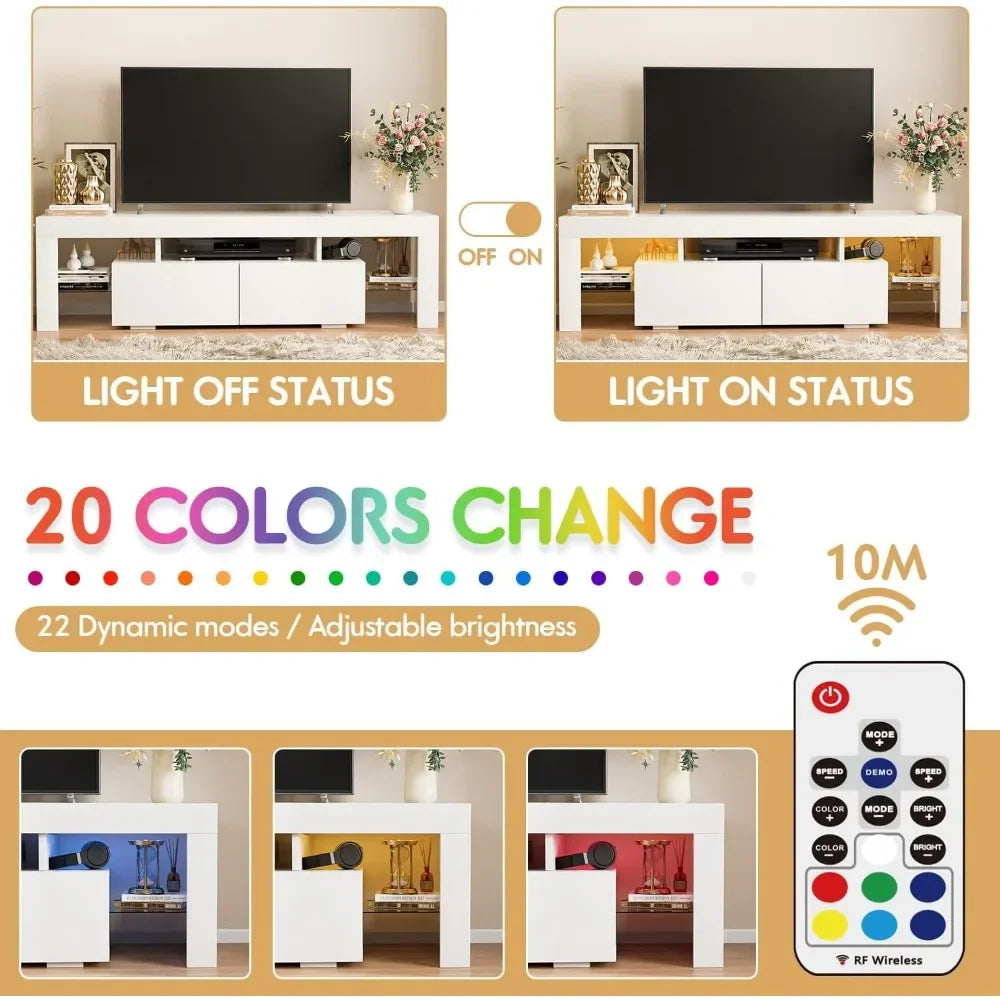 TV Stand with LED Lights, Modern Entertainment Center Media and Open Shelf Console Table Storage Desk with 1 Drawer