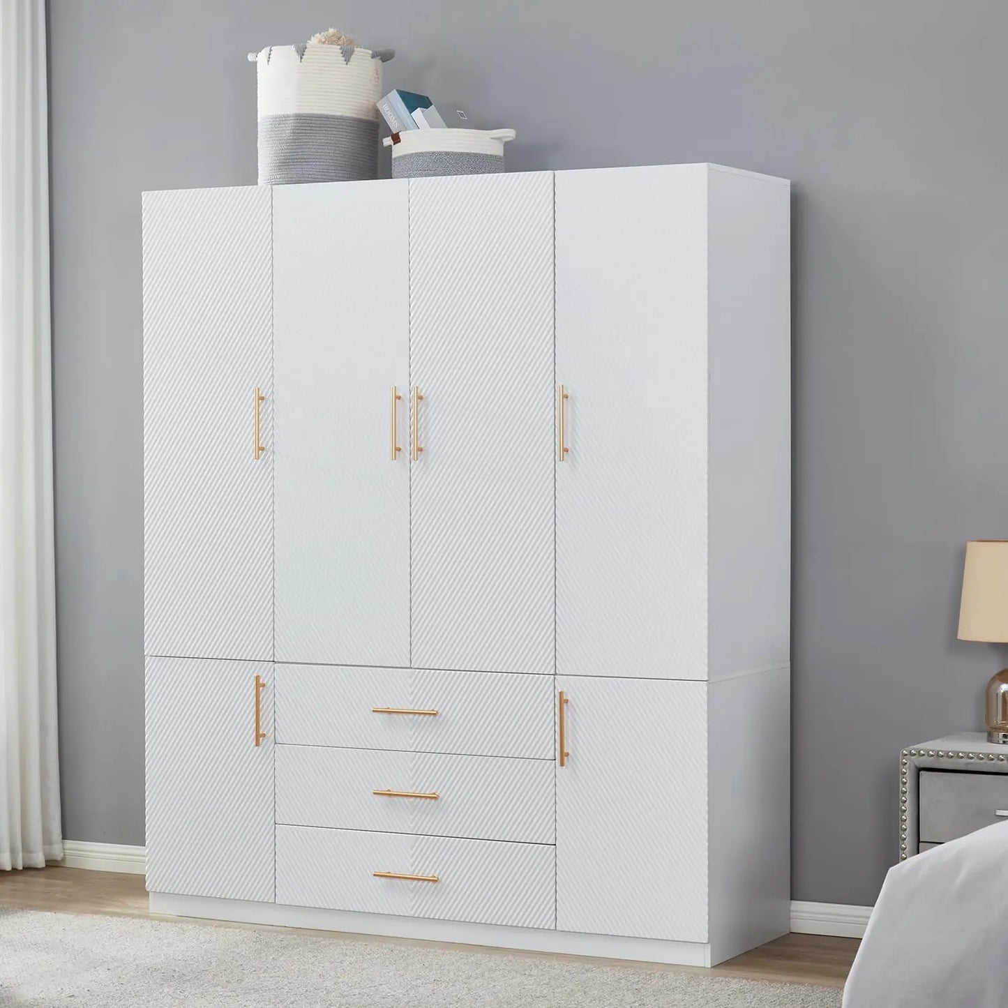 SARAI Modern 3-Door Wooden Wardrobe Armoire Closet Organizer